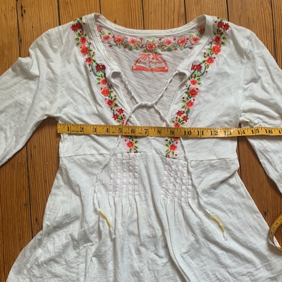 EUC Free People semi-sheer boho embroidered yolk cotton top - Picture 3 of 8